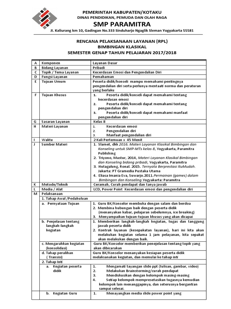 RPL KECERDASAN EMOSI DAN PENGENDALIAN DIRI (Genap) | PDF | Karier ...