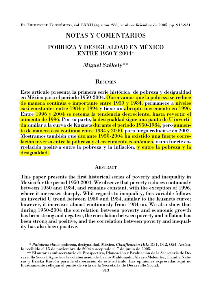 Pobreza y Desigualdad en México, 1950-2014 | PDF | Desigualdad social ...