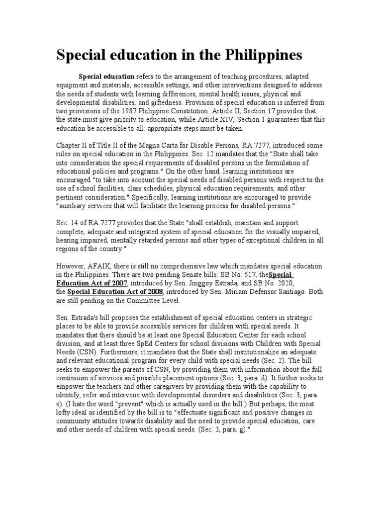 Overview of Special Education in the Philippines | PDF | Special ...