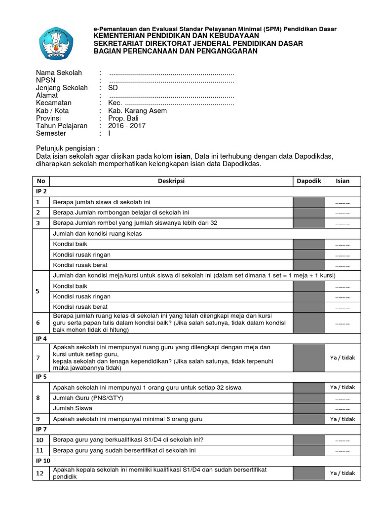Form SPM SD Mi 1 | PDF