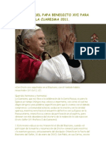 Mensaje Del Papa Benedicto Xvi Para La Cuaresma 2011