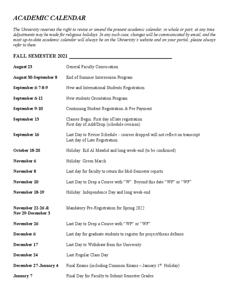 Academic Calendar: Fall Semester 2021 | PDF | Academic Term | Educational Institutions