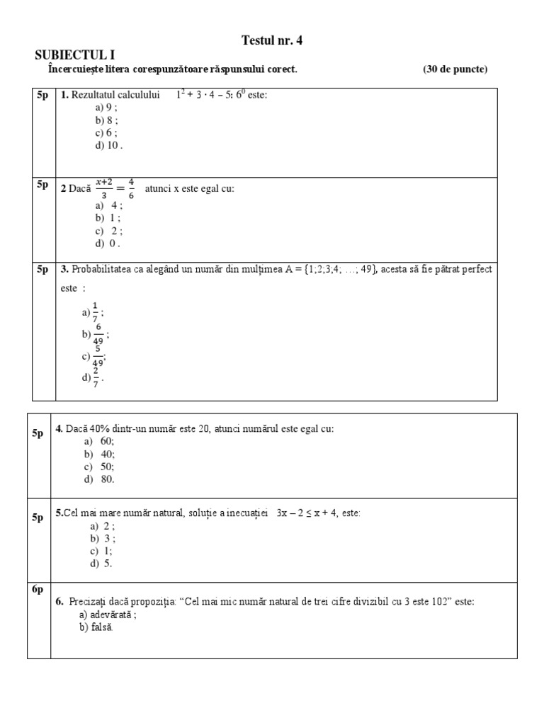 Testul NR 4 | PDF