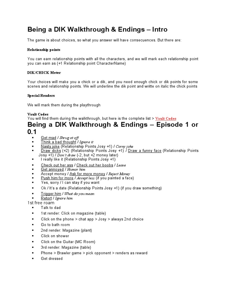 Being A DIK Walkthrough | PDF