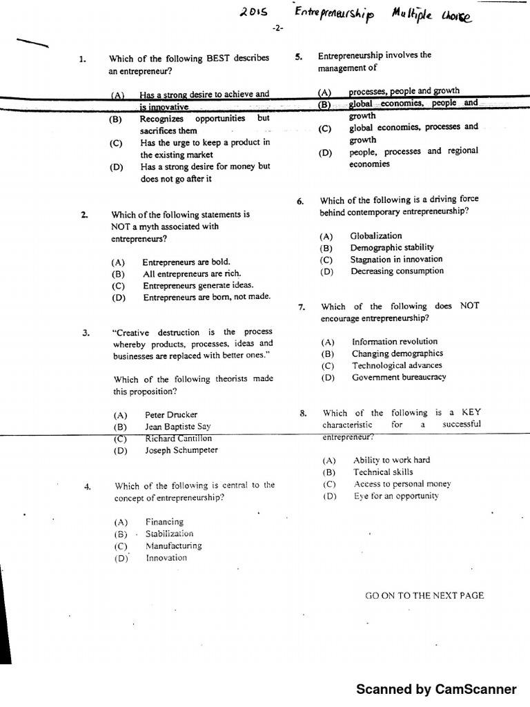 CAPE Entrep U1P1 Specimen | PDF