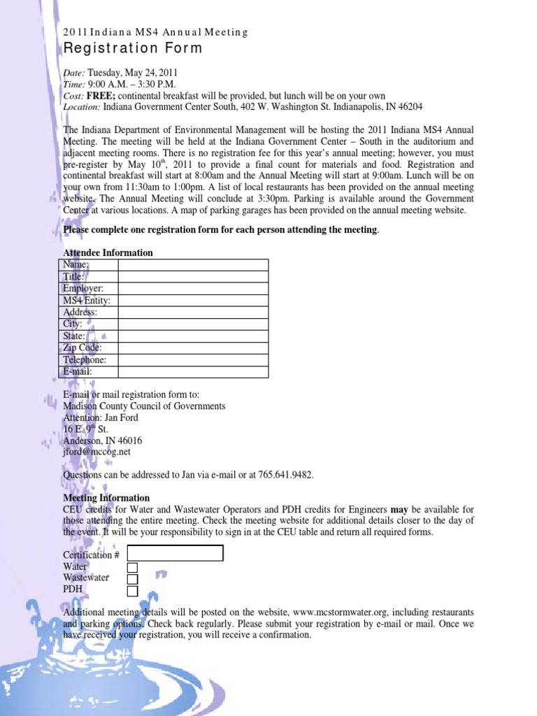 2011 MS4 Meeting - Registration Form | PDF | Stormwater | Wetland