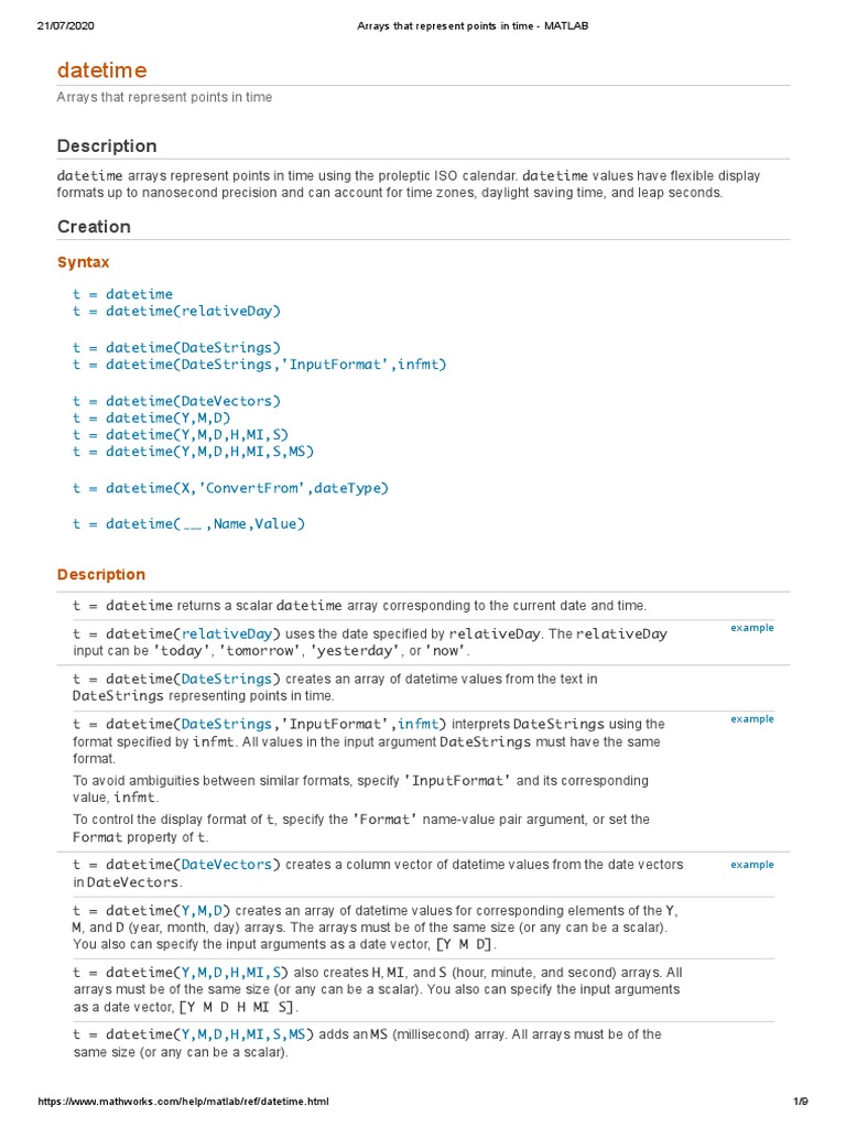 Arrays That Represent Points in Time - MATLAB | PDF | Array Data ...