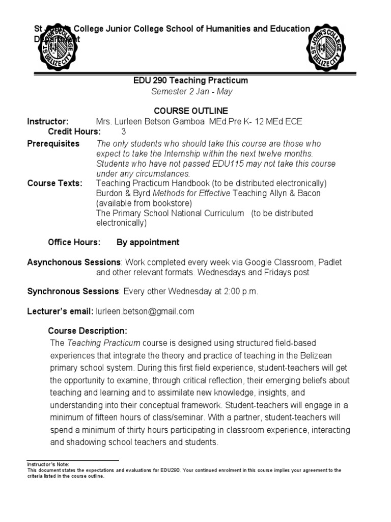 EDU 290 Teaching Practicum Overview | PDF | Classroom Management | Teachers