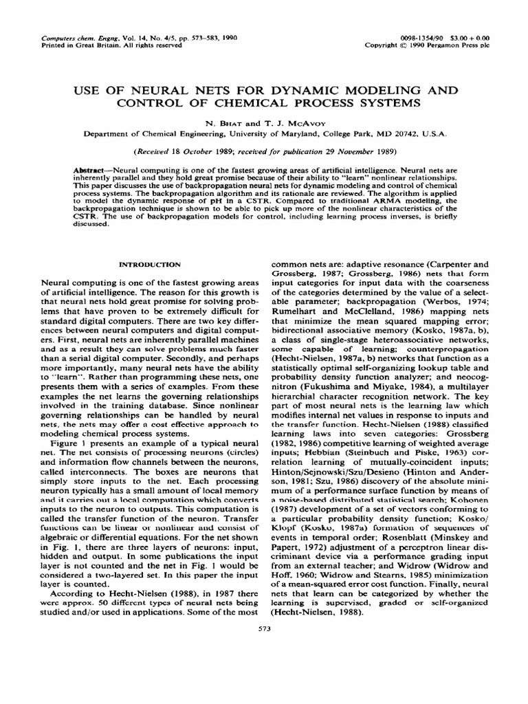 Use of Neural Nets For Dynamic Modeling and Control of Chemical Process ...