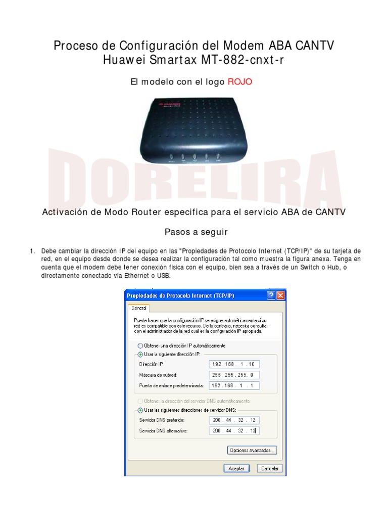 Modem Huawei SmartAX MT882 LogoRojo | PDF | Dirección IP | Protocolos ...
