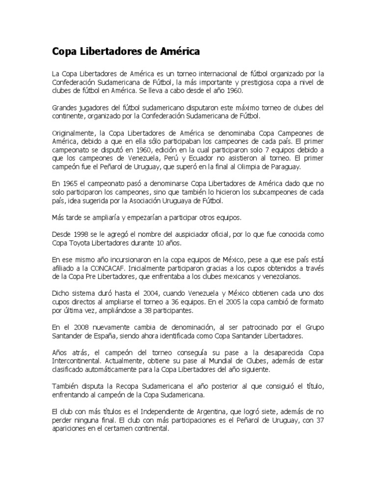 Copa Libertadores de América Wikipedia, La Enciclopedia Libre PDF