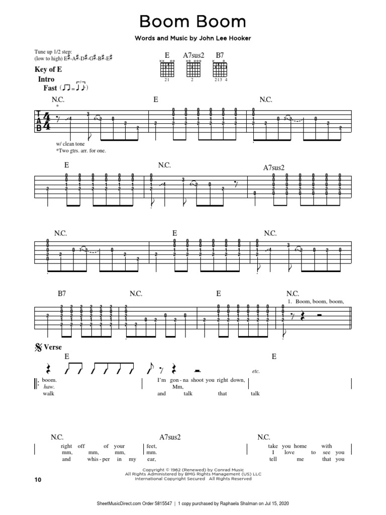 Boom Boom: E A7sus2 B7 | PDF | Songs | Musical Forms
