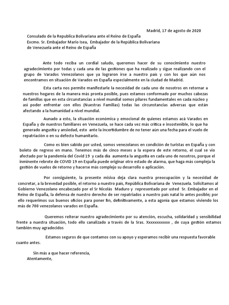 Modelo Carta A Embajadas y Consulado | PDF | Venezuela | España