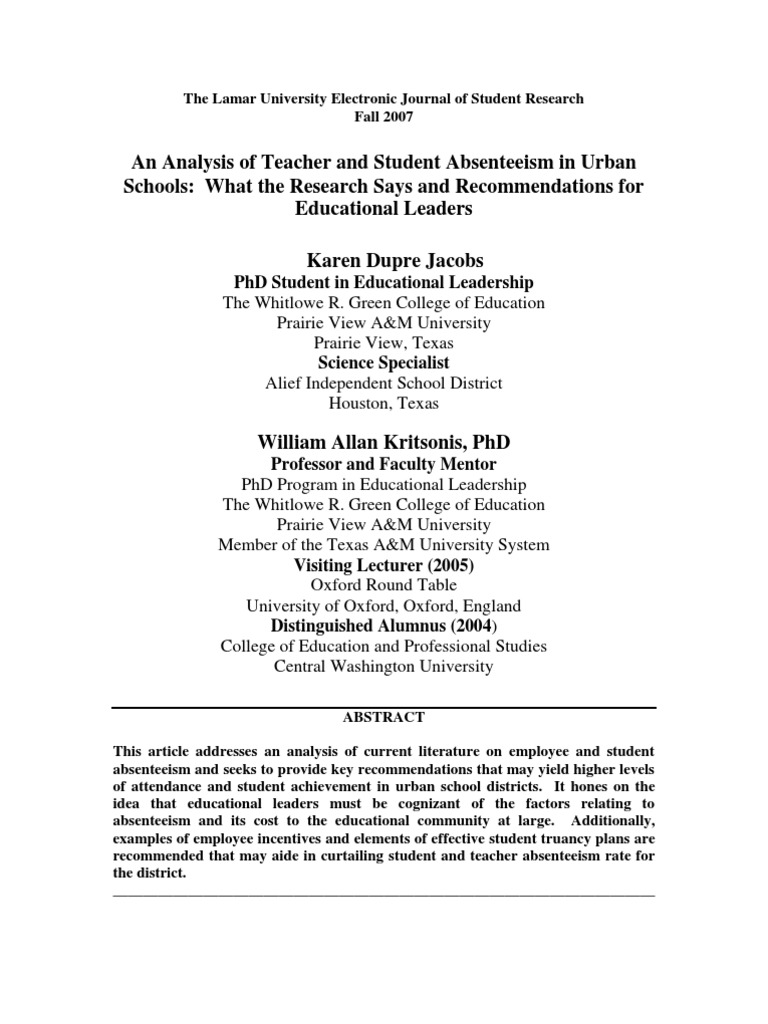 Research on absenteeism at schools image