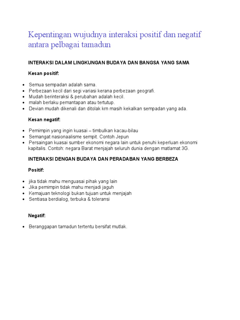 Kepentingan Wujudnya Interaksi Positif Dan Negatif Antara Pelbagai Tamadun Pdf