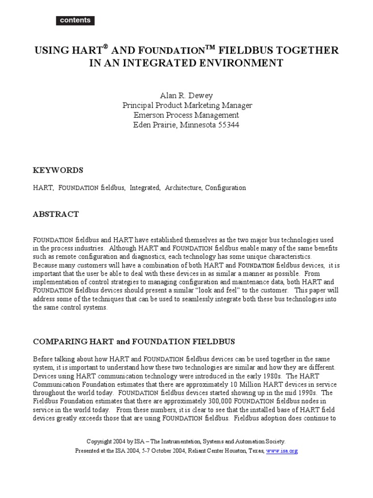 HART Vs Foundation Fieldbus PDF Instrumentation Control Engineering