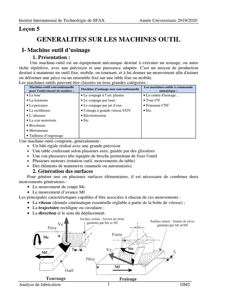 Lecon 5 Machine Outil, PDF