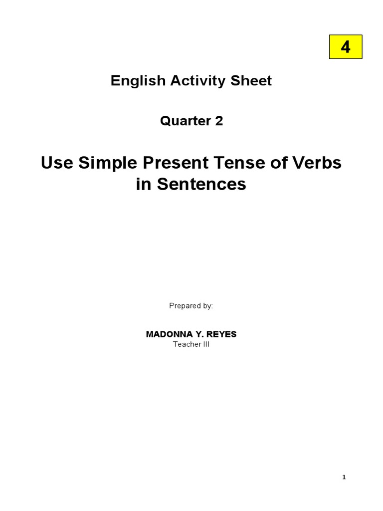 Learning Activity Sheet on Using Simple Present Tense Verbs in ...
