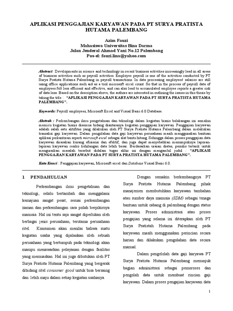 Aplikasi Penggajian Karyawan Pada PT Sur | PDF
