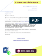 Modelo de Carta Dirigida Al Alcalde para Solicitar Ayuda