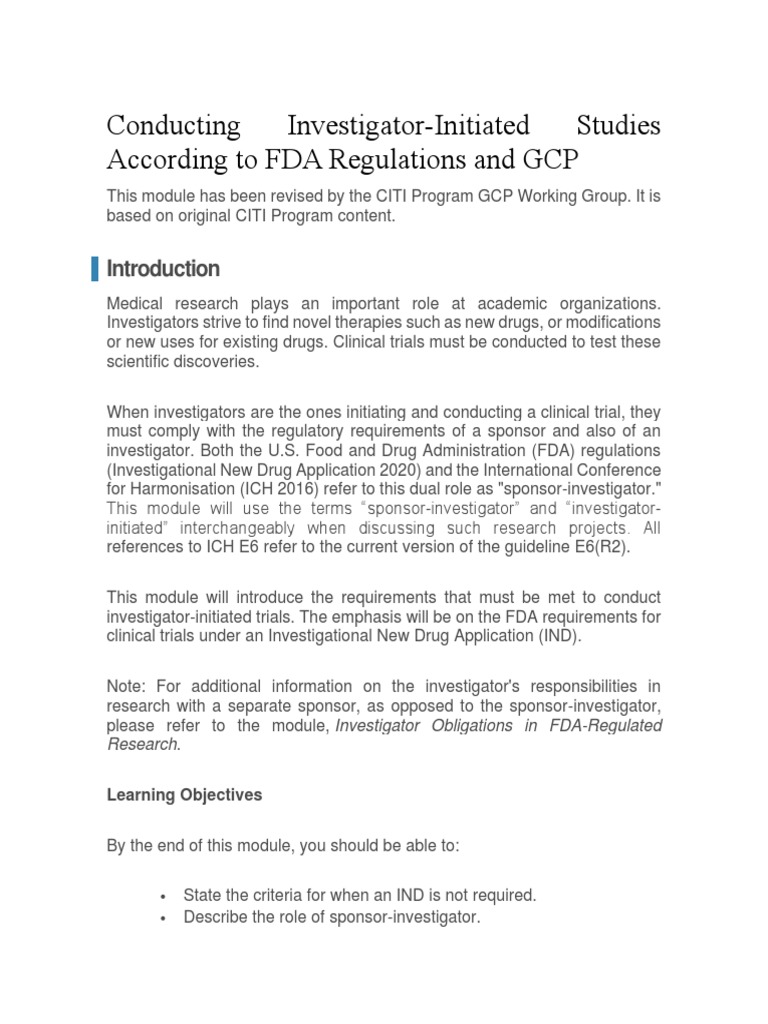 FDA Guidelines for Sponsor-Investigators | PDF | Food And Drug ...