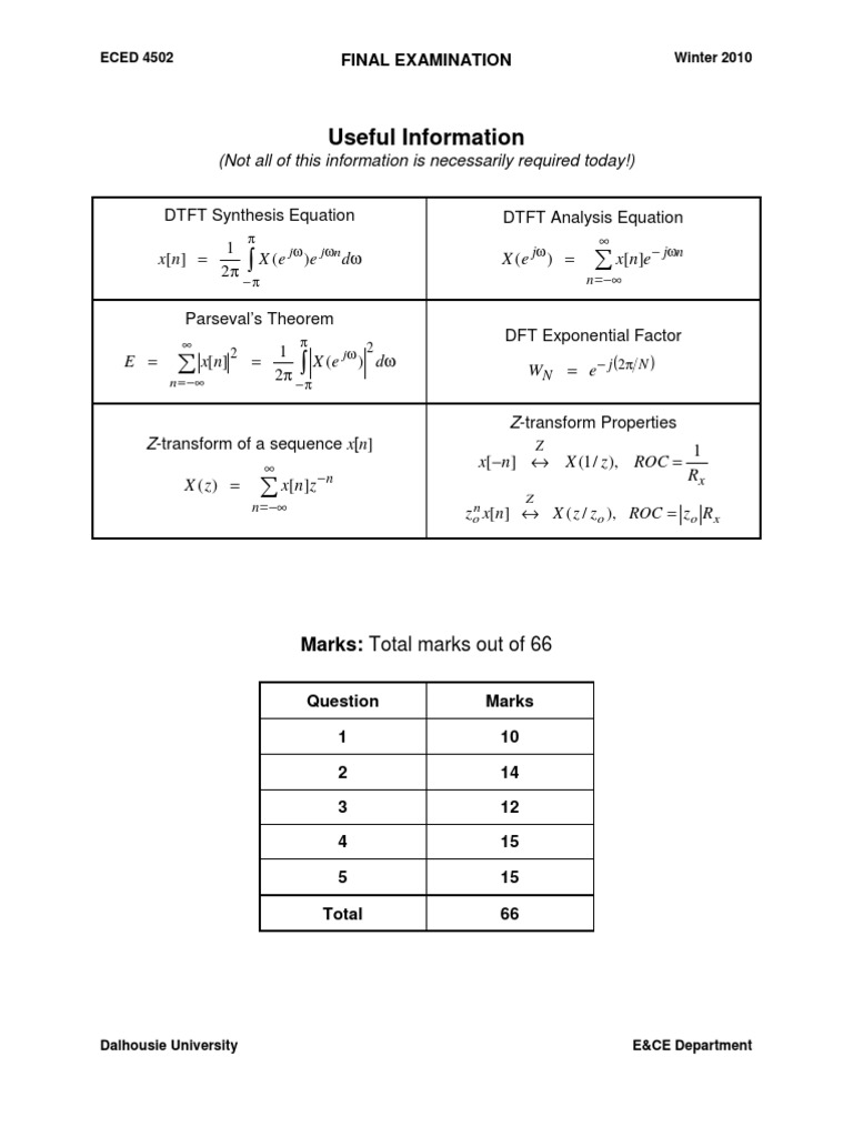 Final Exam 2010 | PDF | Digital Signal Processing | Signal Processing