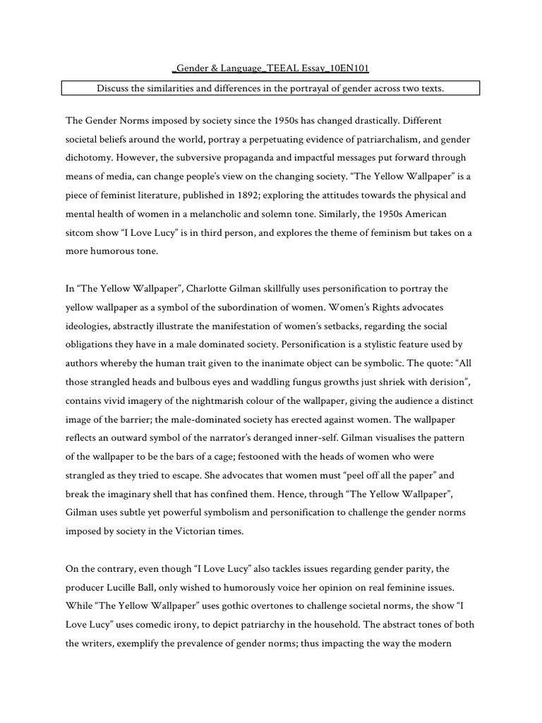 Yellow Wallpaper Essay Gender & Language PDF The Yellow Wallpaper