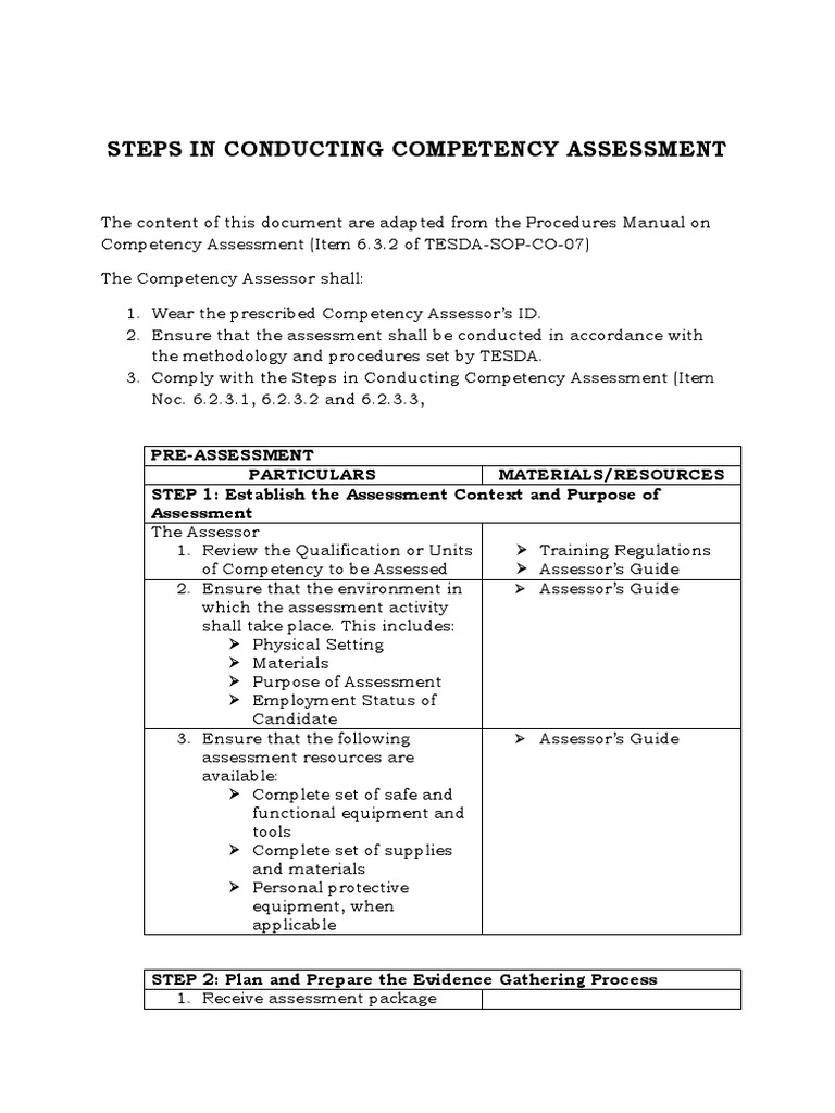 Steps in Conducting Competency Assessment | PDF | Competence (Human  Resources) | Business