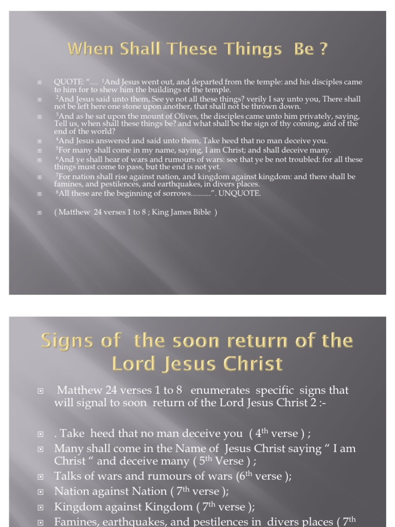 Signs of The Soon Return of The Lord Jesus Christ | PDF | End Time ...