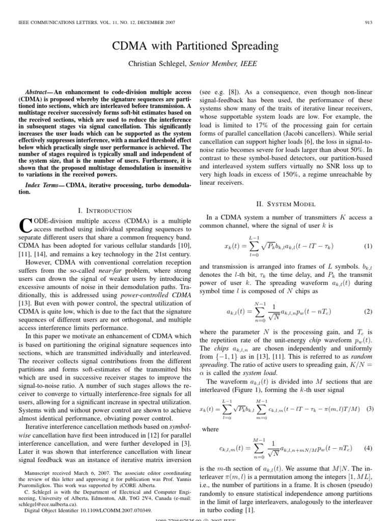 Cdma With Partitioned Spreading Pdf Signal To Noise Ratio Signal