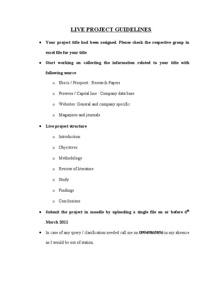 Live Project Guidelines | PDF