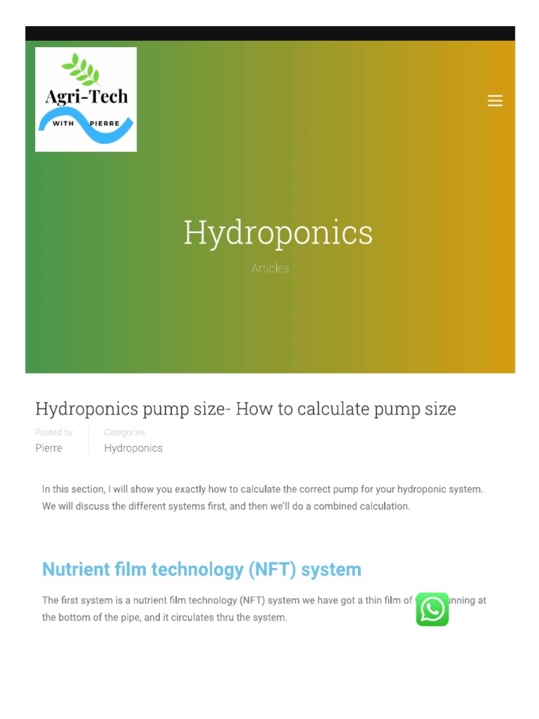 Hydroponics Pump Size How To Calculate Pump Size PDF
