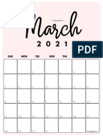 03 Cute Printable March 2021 Calendar by Month Pink Vertical Sunday Start SaturdayGift
