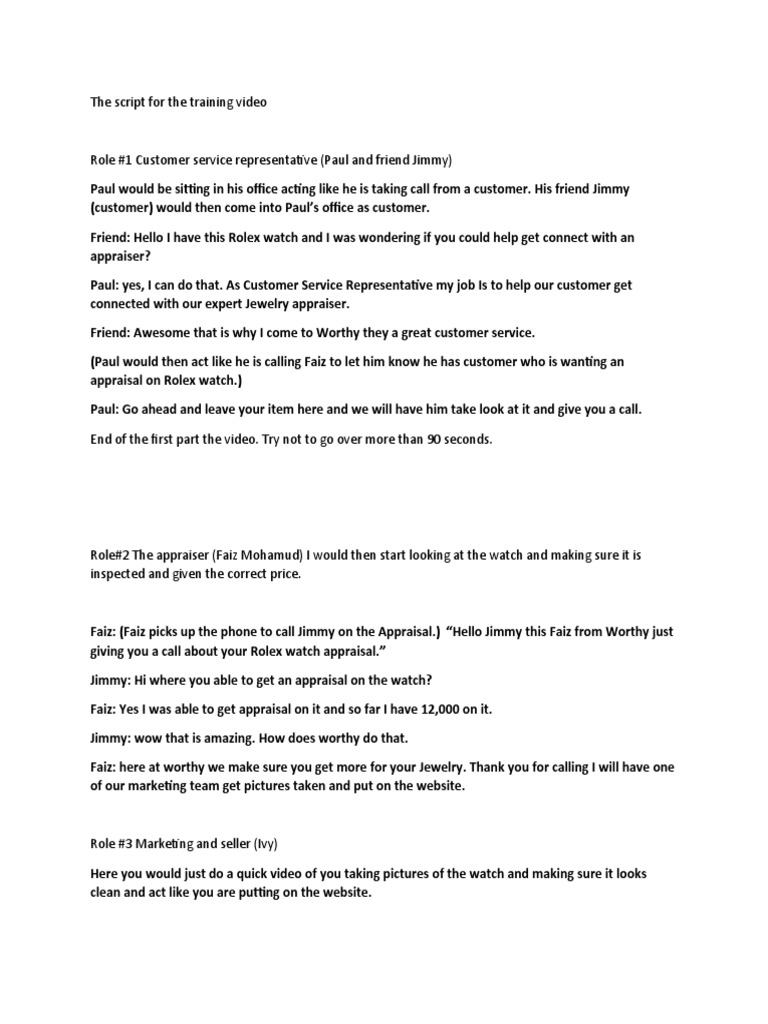 Biz Comm The Script For The Training Video-1 | PDF