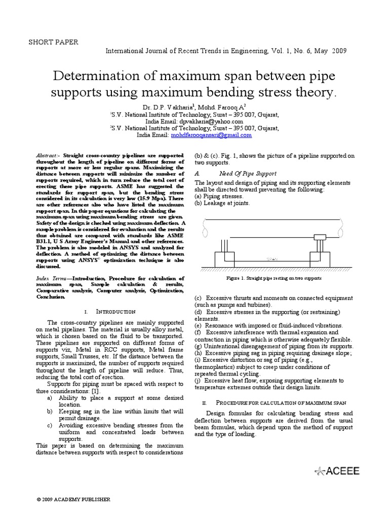Determination of Maximum Span Between Pipe Supports Using Maximum