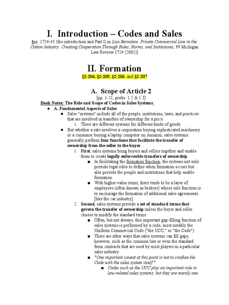 UCC Outline PDF Implied Warranty Electronic Data Interchange