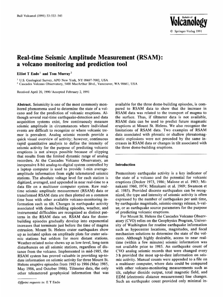 Real-Time Seismic Amplitude Measurement for Volcano Monitoring | PDF ...