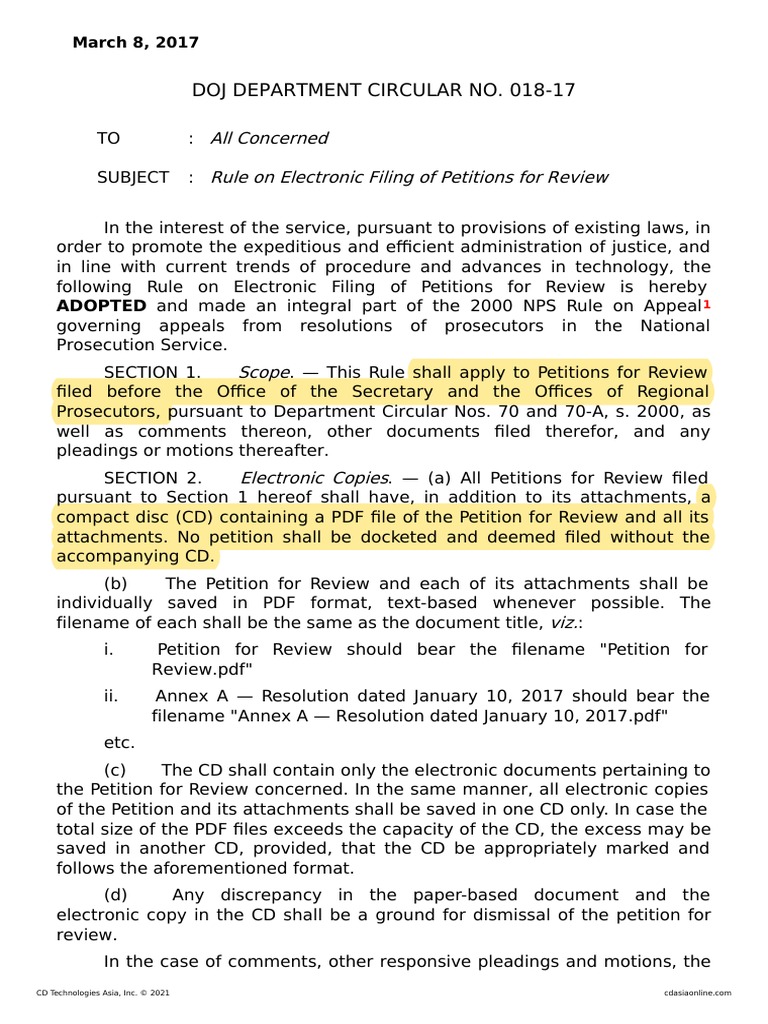 Rule On Electronic Filing of Petitions For20210501-12-1i28mpe | PDF ...