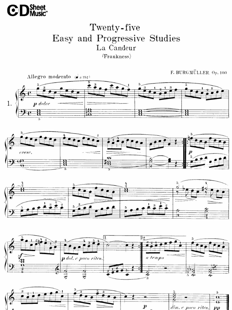 Burgmüller - 25 Easy And Progressive Studies, Opus 100 - Piano Sheet Music