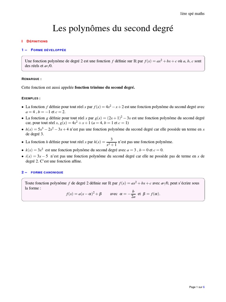Polynômes du second degré en maths | PDF | Polynôme | Analyse numérique