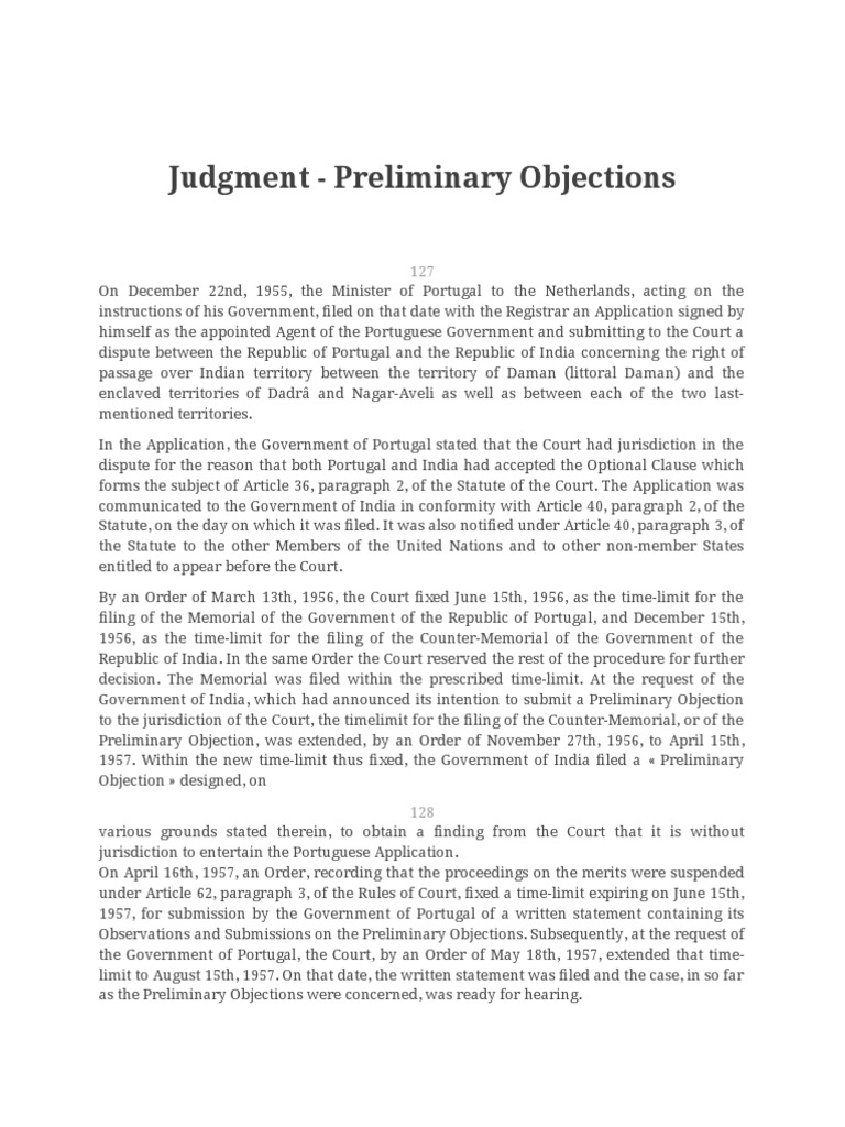 Right of Passage Over Indian Territory Case PDF Jurisdiction