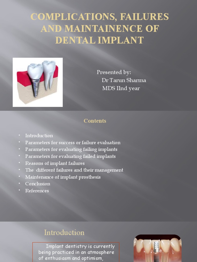 Complications, Failures and Maintainence of Dental Implant Presented