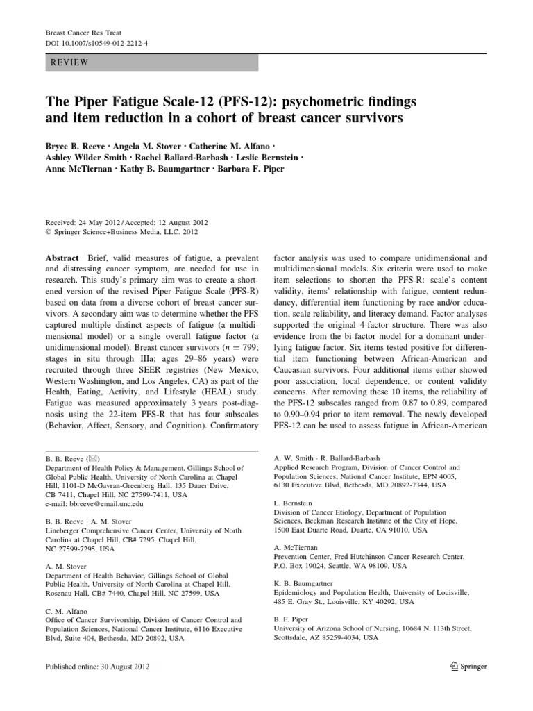 Piper Fatigue Scale-12 for Cancer Survivors | PDF | Validity ...