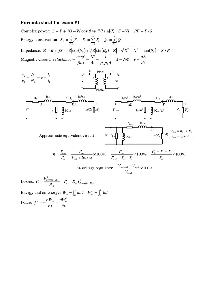 Formula Sheet For Exam #1: R X X R Z Z J Z JX R Z | PDF | Metrology ...