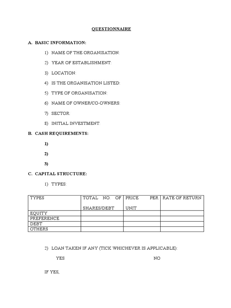 Organization Financial Questionnaire | PDF | Business