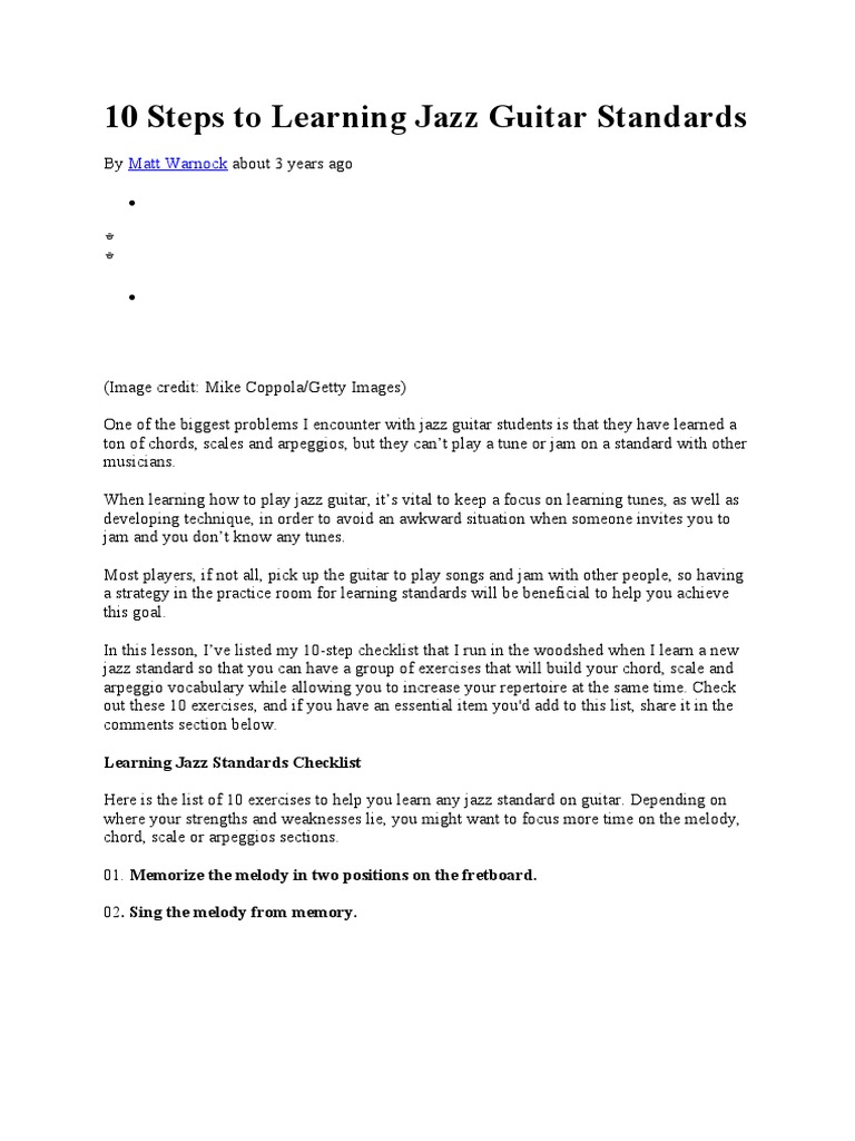 10 Steps To Learning Jazz Guitar Standards PDF