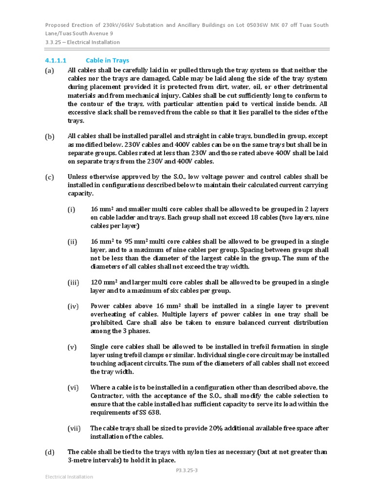 230kV/66kV Substation Cable Installation Guide | PDF | Electrical ...