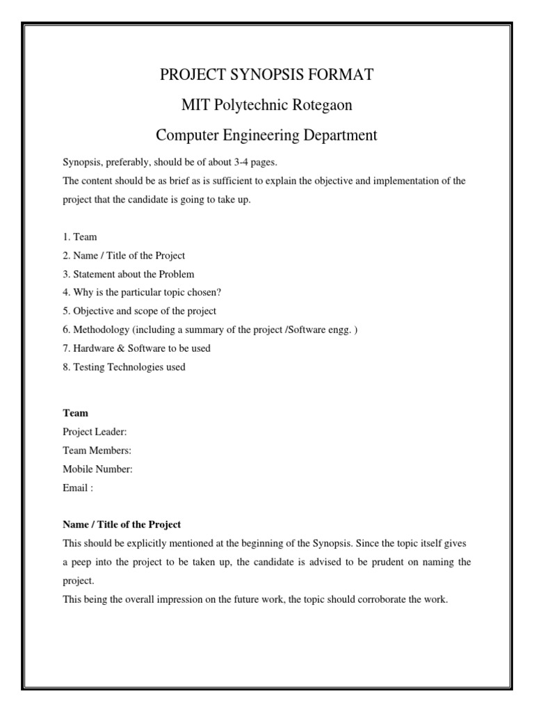 Project Synopsis Guidelines for Students | PDF | Implementation | System