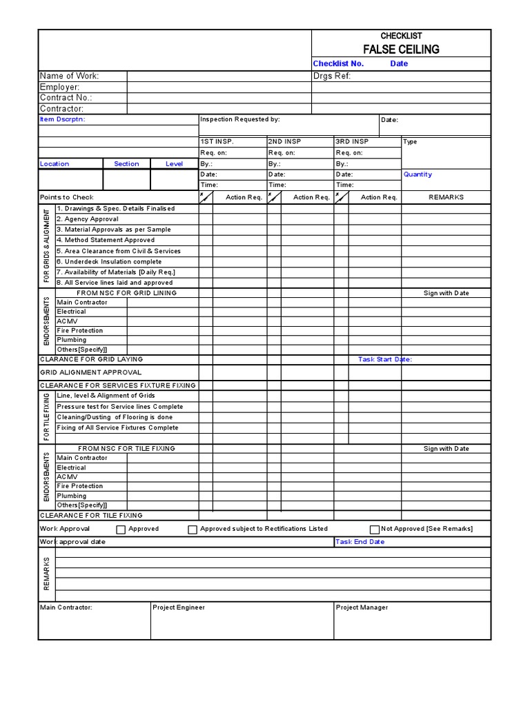 False Ceiling Inspection Checklist | PDF | Architectural Design ...