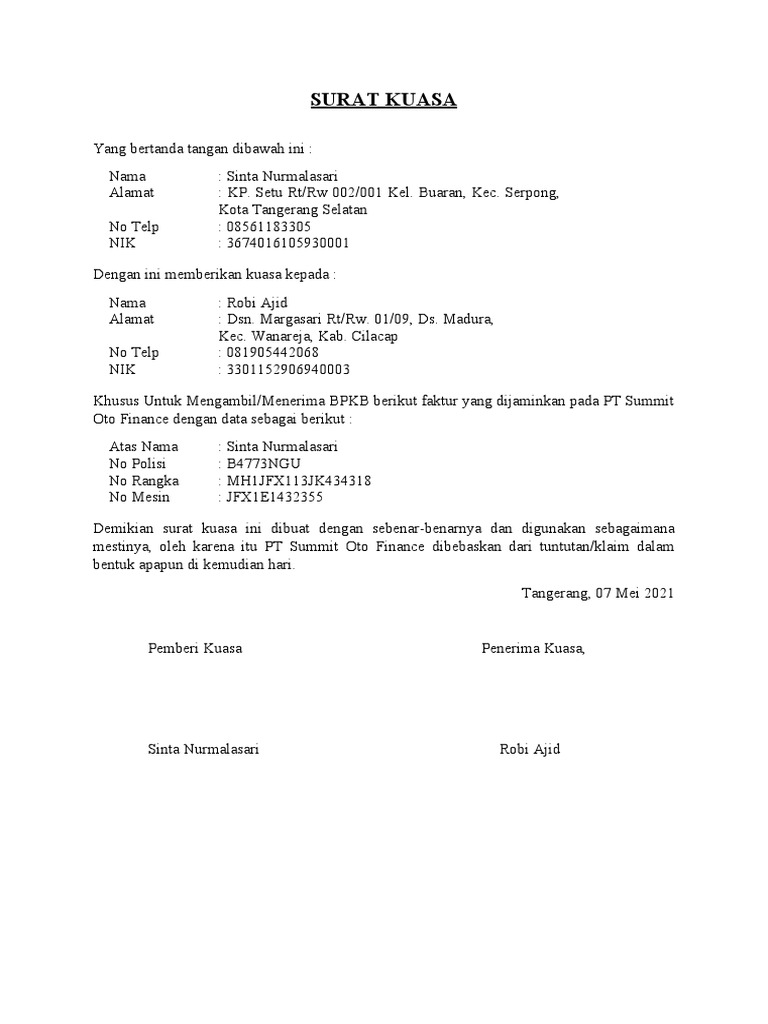 Contoh Surat Kuasa Perwakilan | PDF